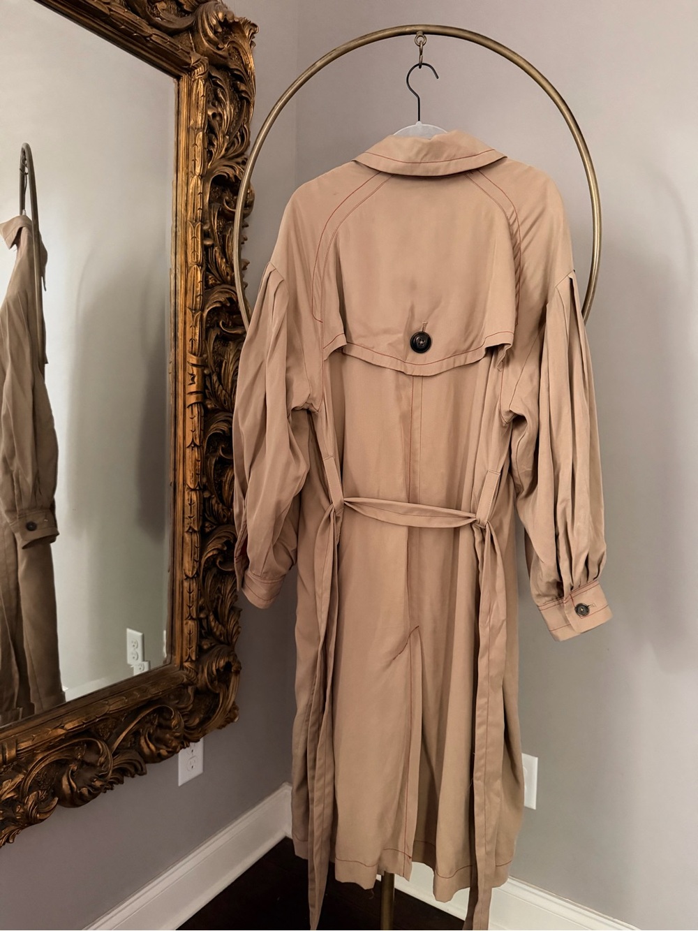Free People Beige Trench Coat with Red Lining - Women’s Belted Trench - Picture 7 of 14